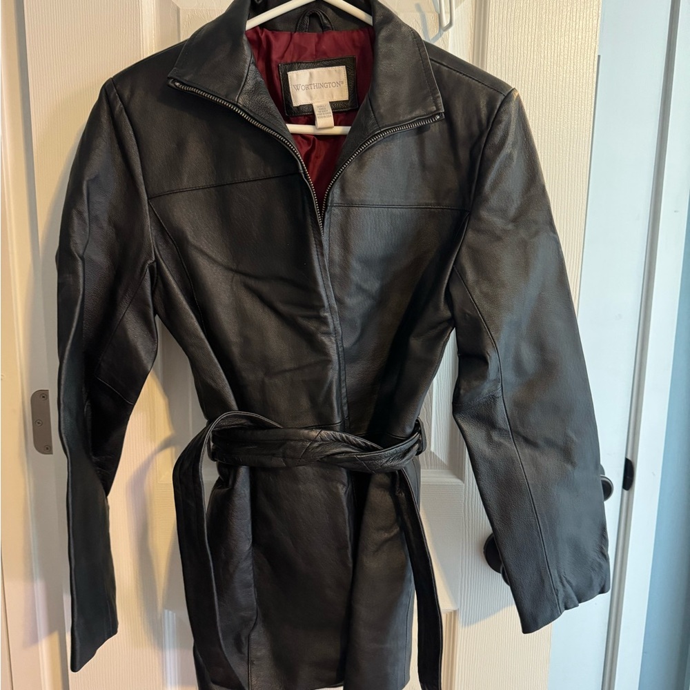 Worthington Black Leather Jacket With Belt - image 1